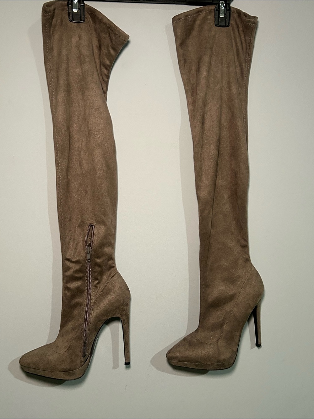 Gray Over-the-Knee Stiletto Boots with Side Zip